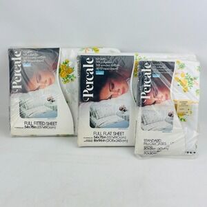 Vtg Montgomery Ward American‎ Beauty Full Sheet Set Sunshine Yellow Floral Roses